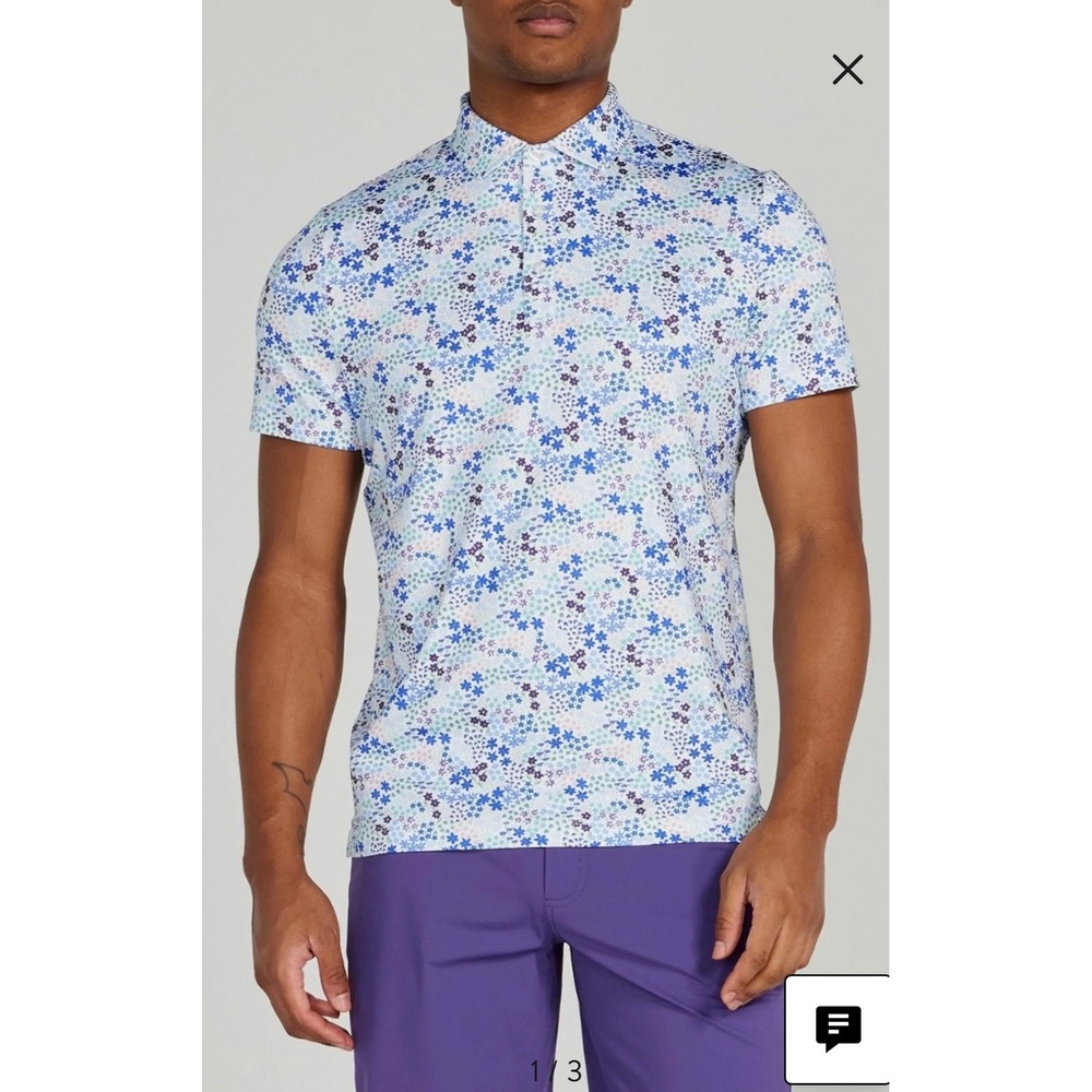 Redvanly Rhodes Polo Mens XXL Bright White Blue Multi Floral Golf Shirt NWT